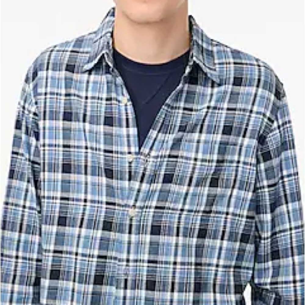 J. Crew Casual Flannel Blue and White Button Down Shirt - Picture 4 of 5